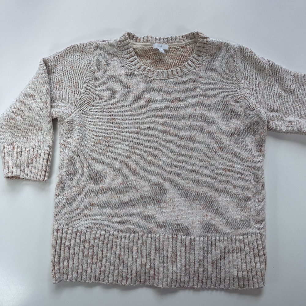 J JILL Marled Pullover Sweater 3/4 Sleeve Crew Neck Womens Medium Ivory Orange